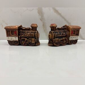 Vintage Locomotive Train Brown Salt and Pepper Shakers Collectible 1960s